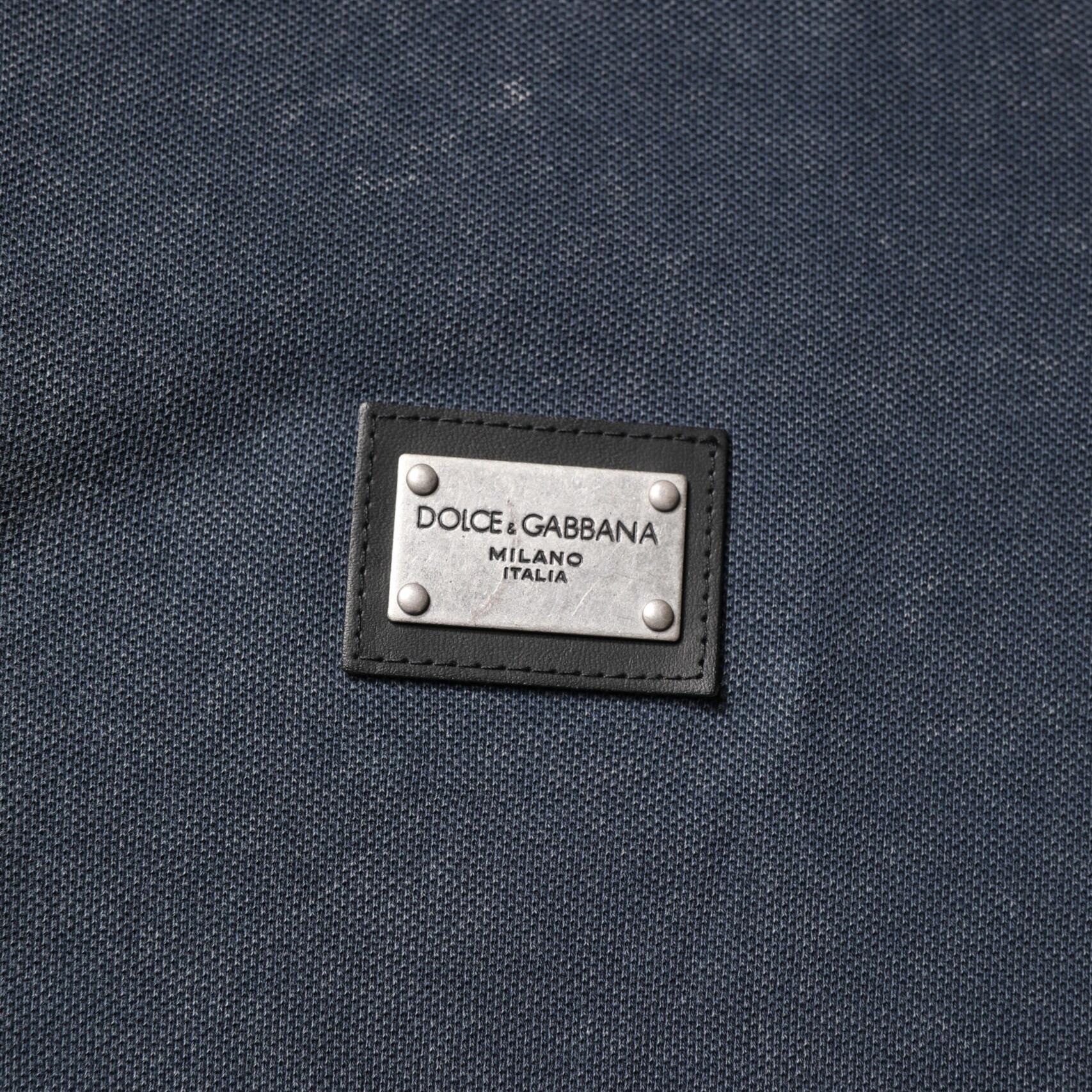 Dolce & Gabbana Dark Blue Logo Plaque Cotton Men Polo Shirt T-shirt