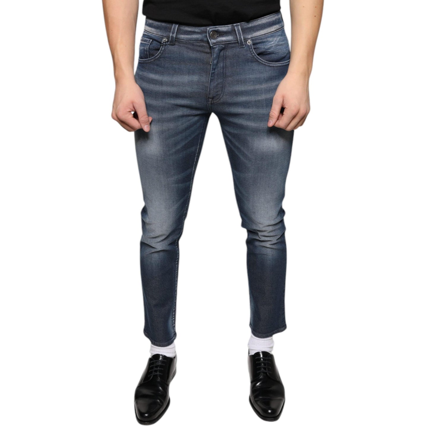 Dolce & Gabbana Dark Blue Washed Cotton Skinny Denim Jeans