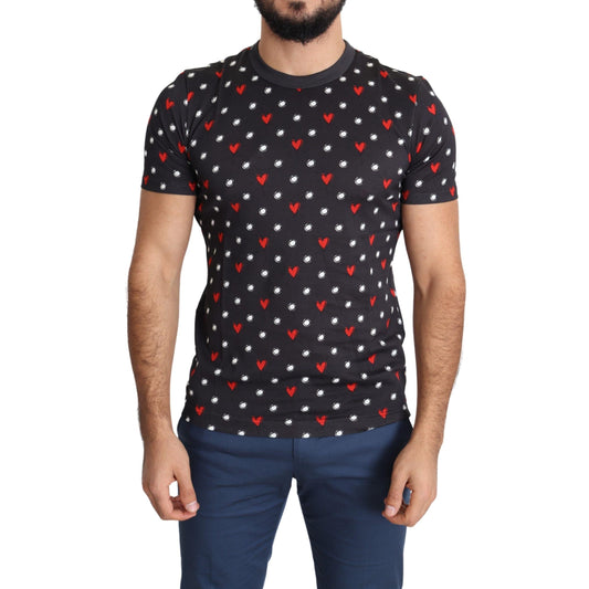 Dolce & Gabbana Dark Gray Hearts Print Cotton Men T-shirt