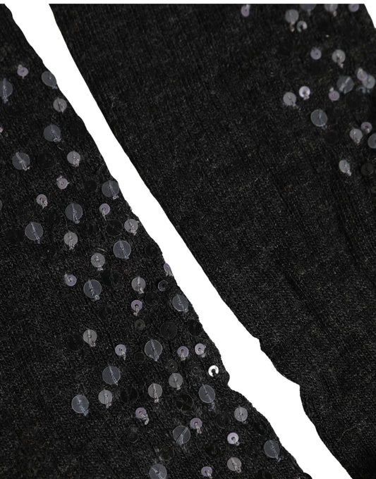 Dolce & Gabbana Dark Gray Sequined Wool Knee High Accessory Socks