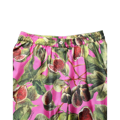 Dolce & Gabbana Fuchsia Fig Fruit Leaf Tapered Trouser Pants