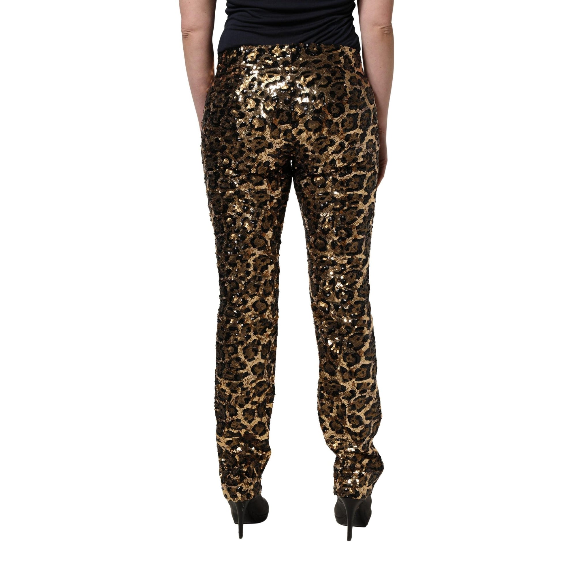 Dolce & Gabbana Gold Leopard Sequined Straight Trouser Pants