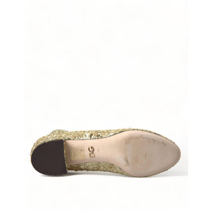 Dolce & Gabbana Gold Sequined Short Boots Stretch Shoes
