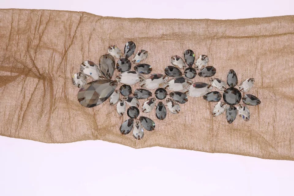 Dolce & Gabbana Gold Stretch Floral Clear Crystal Stocking Socks