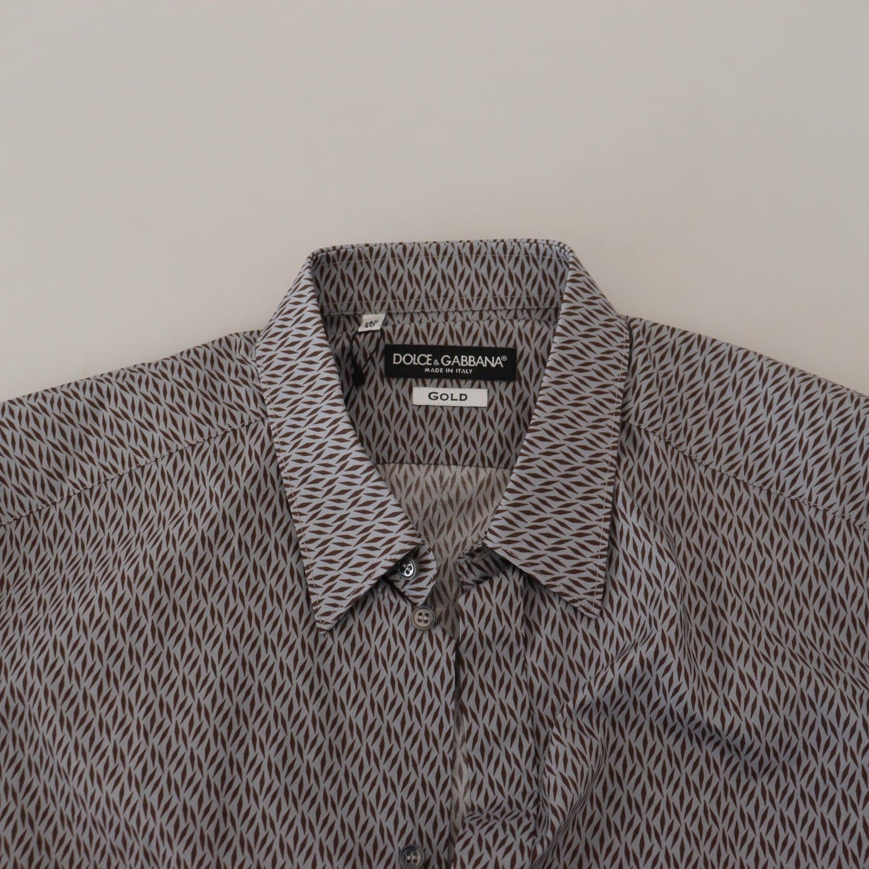 Dolce & Gabbana Gray Brown GOLD Slim Fit Dress Formal Shirt