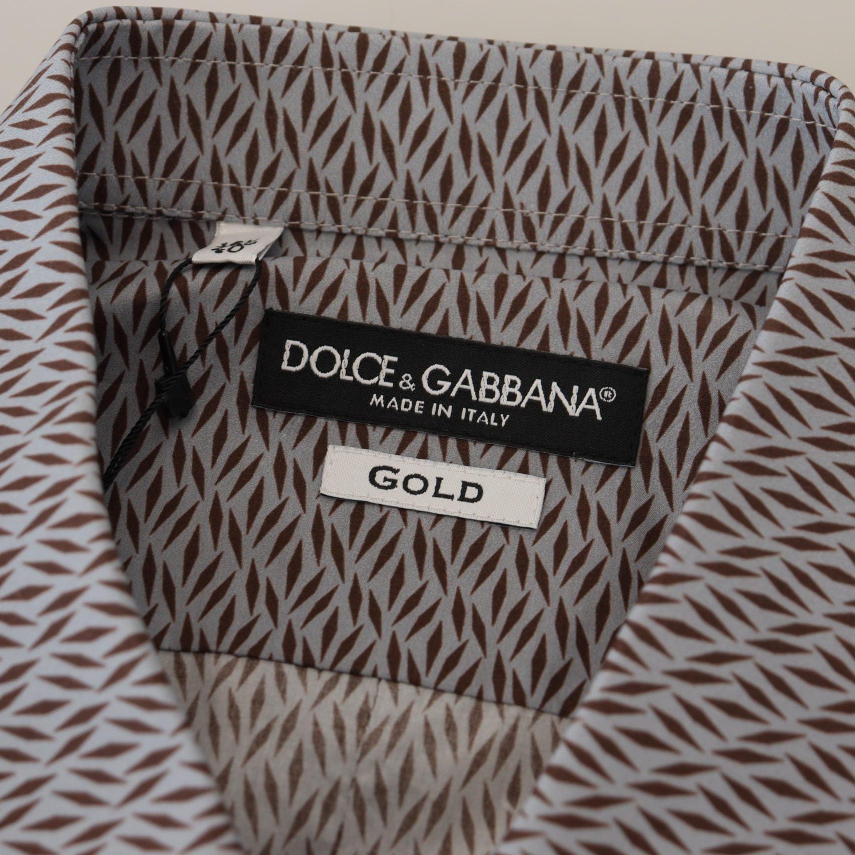 Dolce & Gabbana Gray Brown GOLD Slim Fit Dress Formal Shirt