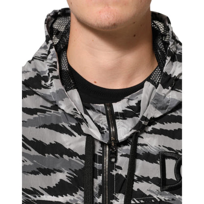 Dolce & Gabbana Gray Camouflage Hooded Sweatshirt Jacket