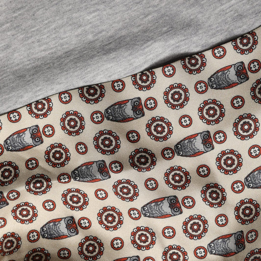 Dolce & Gabbana Gray Cotton V-neck Owl Silk Scarf Top T-shirt