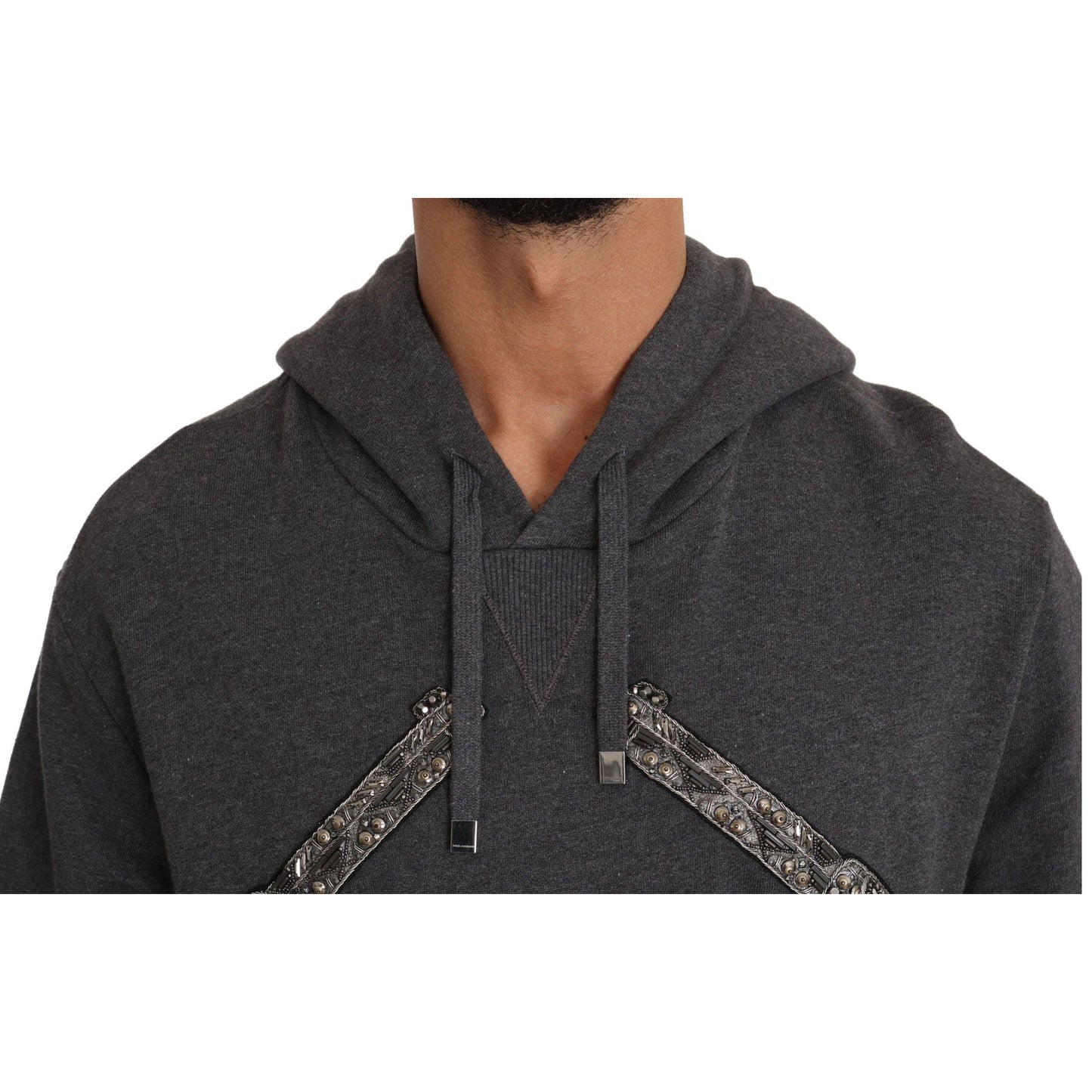 Dolce & Gabbana Gray Hooded Red Crystal Heart Gun Sweater