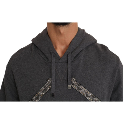Dolce & Gabbana Gray Hooded Red Crystal Heart Gun Sweater