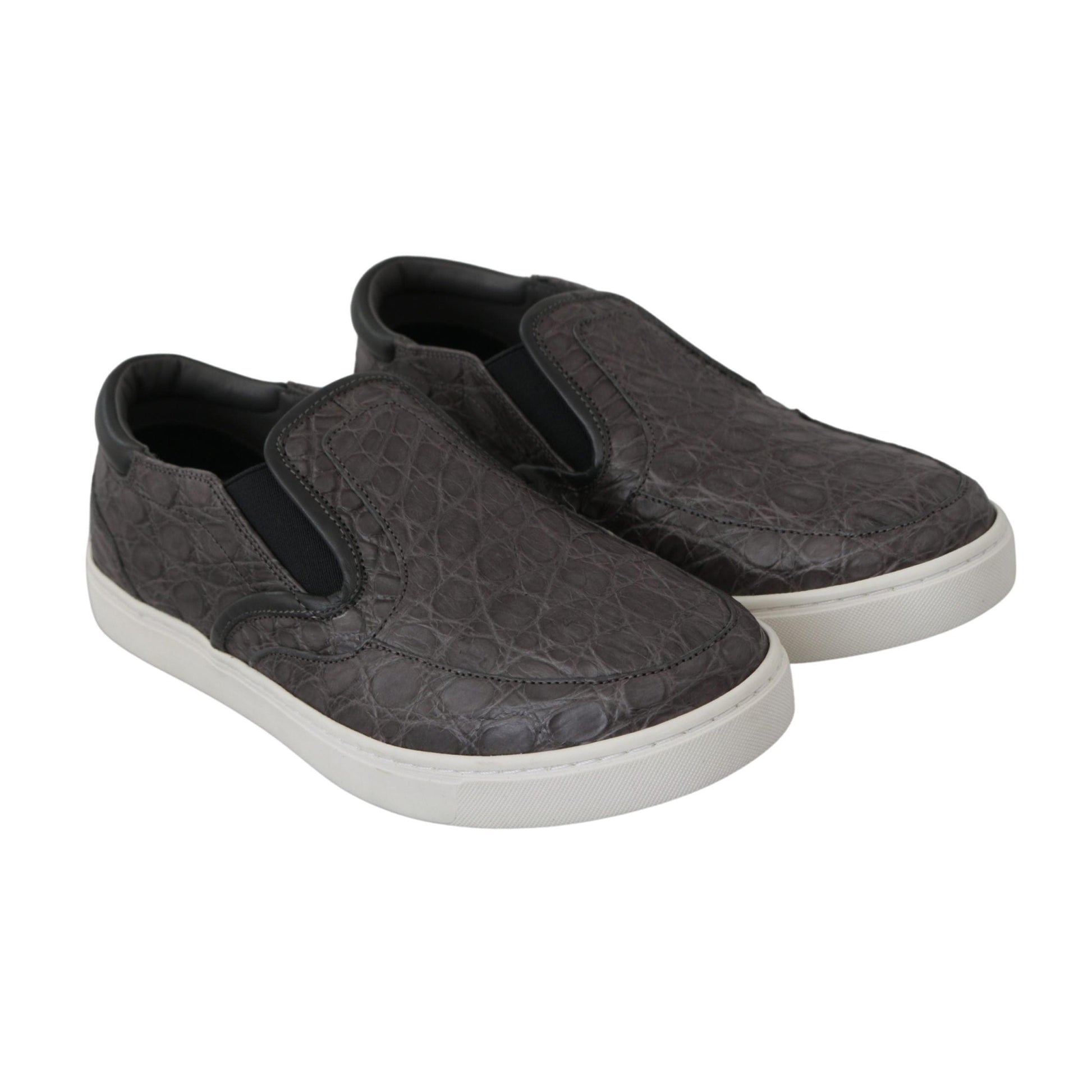 Dolce & Gabbana Gray Leather Flat Caiman Mens Loafers Shoes
