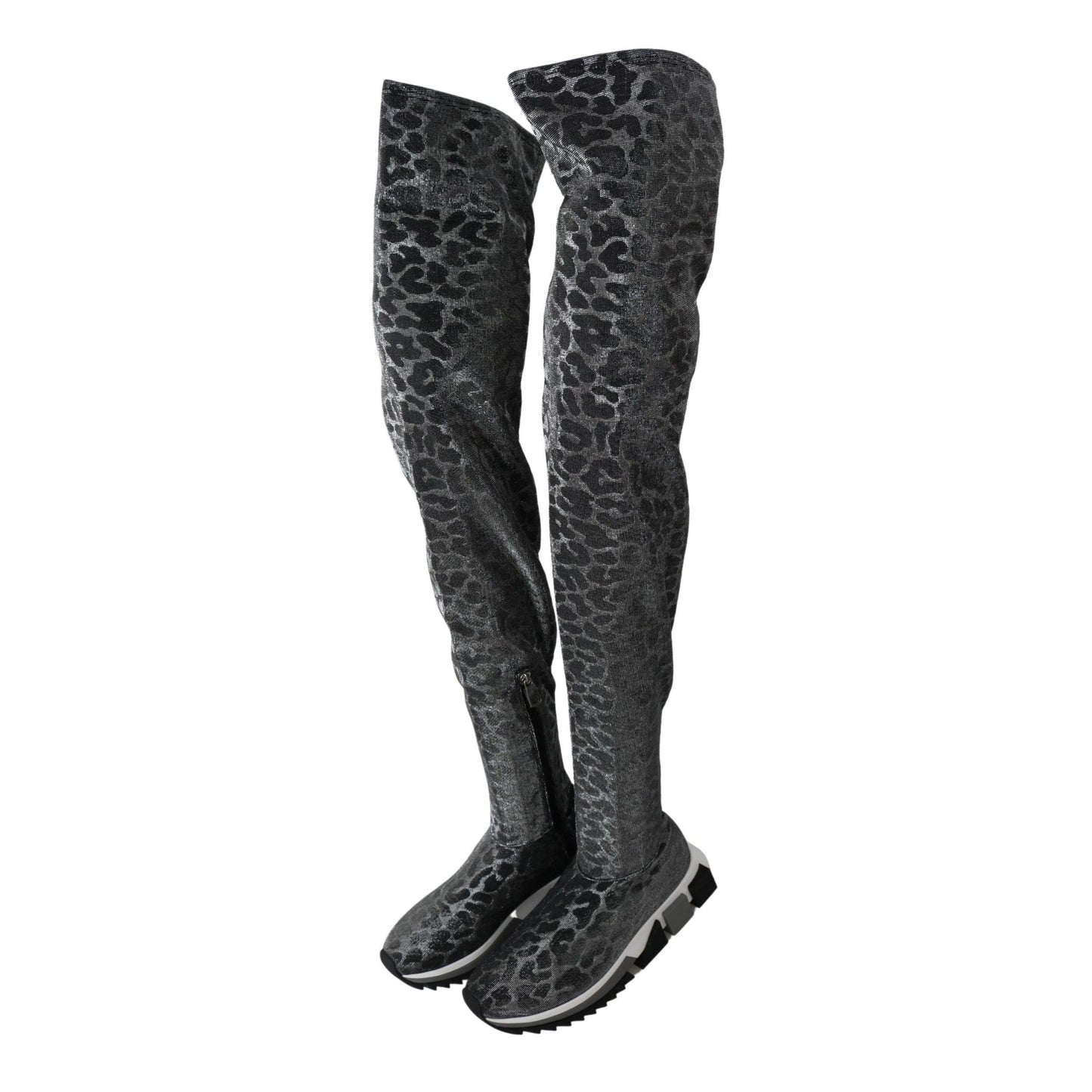 Dolce & Gabbana Gray Leopard High Top Sneakers Booties Shoes