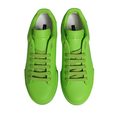 Dolce & Gabbana Green Leather Portofino Low Top Sneakers Shoes