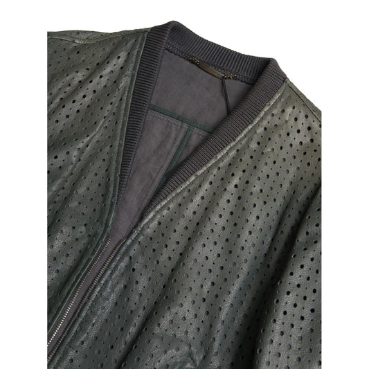 Dolce & Gabbana Green Perforated Leather Bomber Jacket