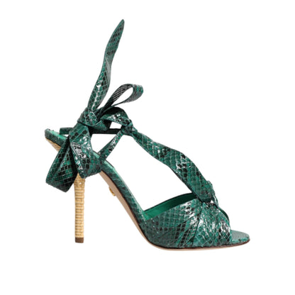 Dolce & Gabbana Green Python Leather Heels Sandals Shoes
