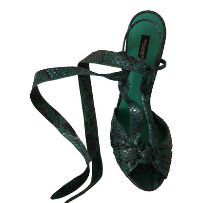 Dolce & Gabbana Green Python Strap Sandals Heels Shoes