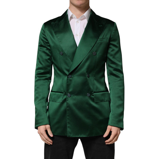Dolce & Gabbana Green Satin Double Breasted Jacket Blazer