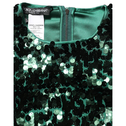 Dolce & Gabbana Green Sequined Long Sleeves Crop Blouse Top