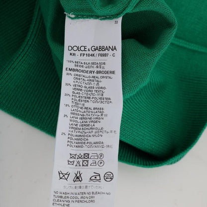 Dolce & Gabbana Green Silk Crystal Banana Sweater