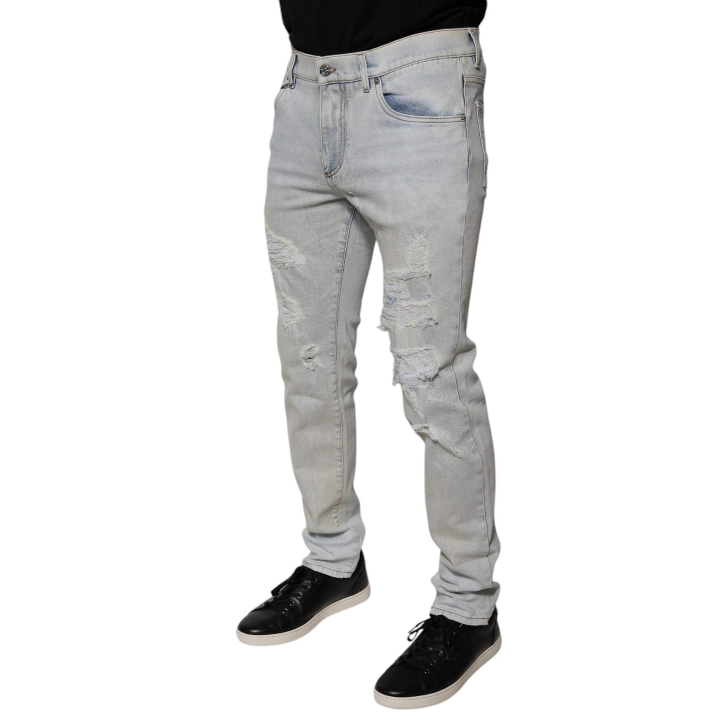 Dolce & Gabbana Light Blue Cotton Blend Tattered Skinny Denim Jeans