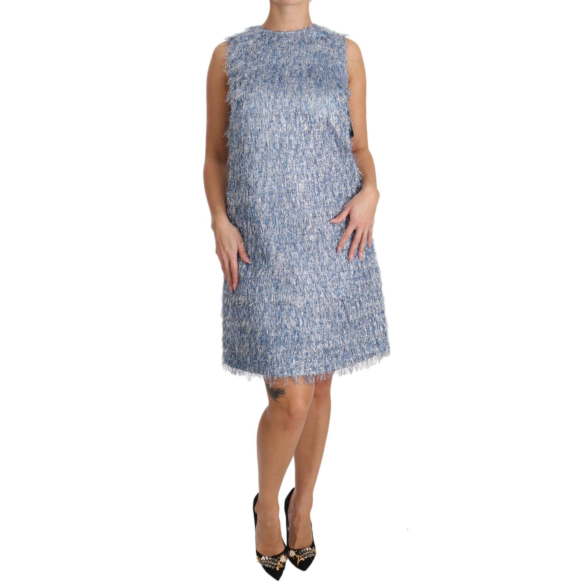 Dolce & Gabbana Light Blue Fringe Shift Gown Dress