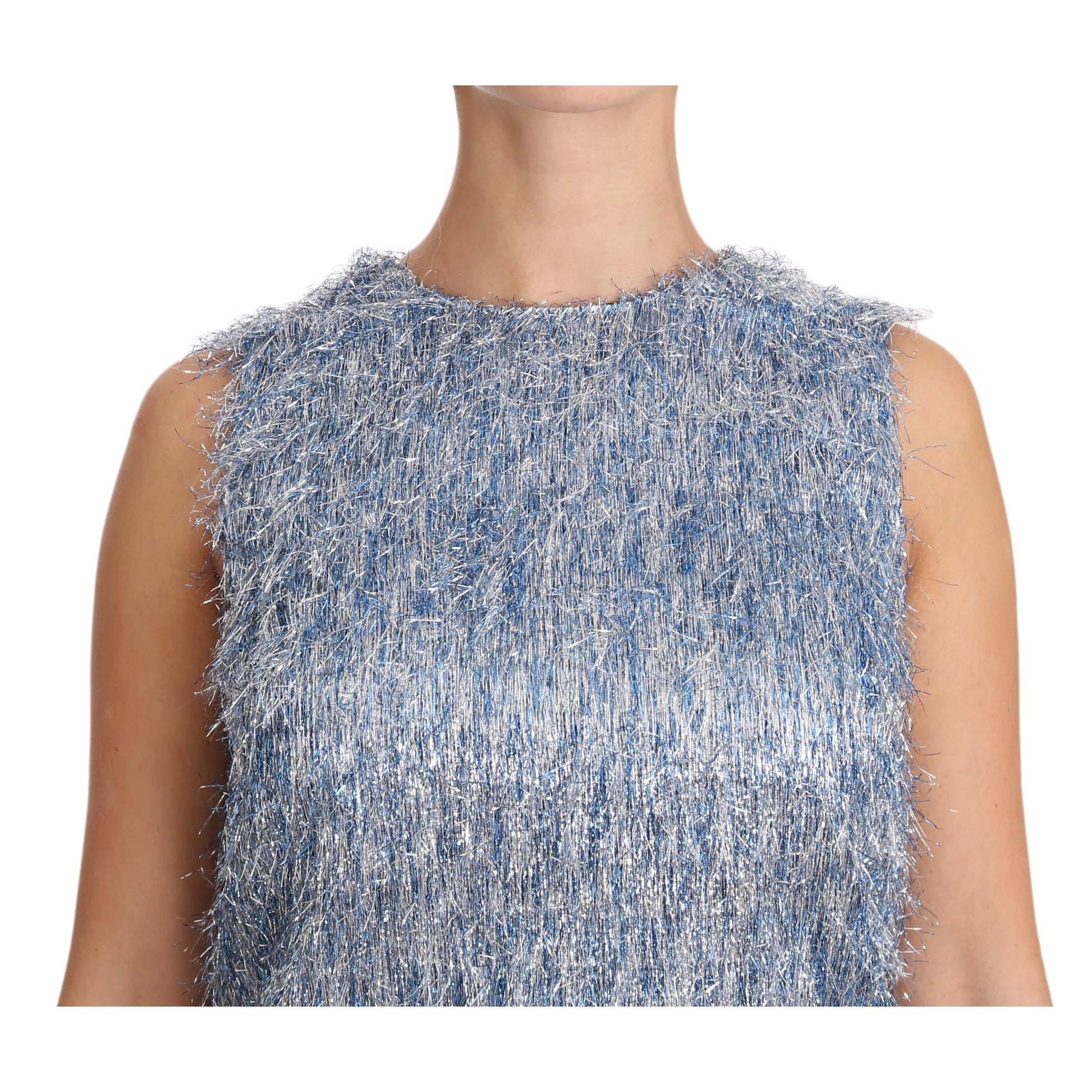 Dolce & Gabbana Light Blue Fringe Shift Gown Dress