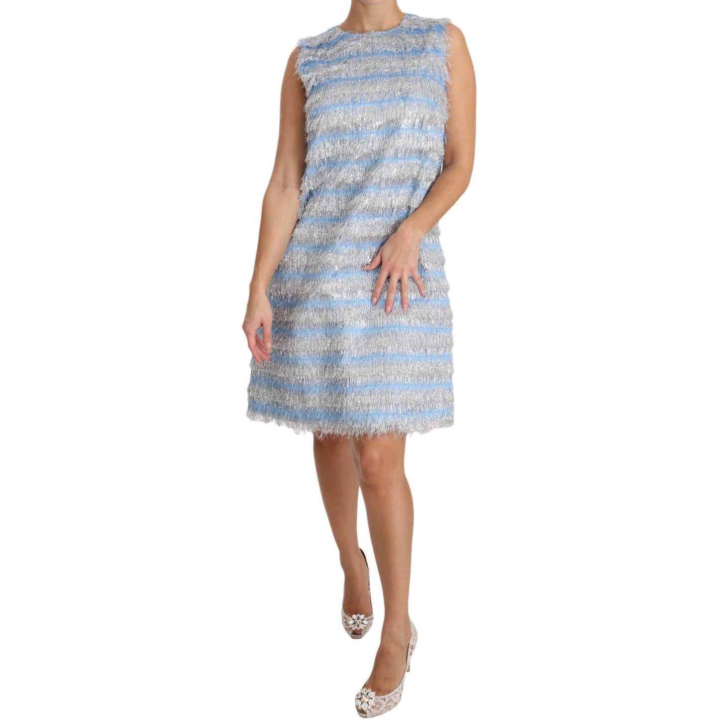 Dolce & Gabbana Light Blue Silver Shift Gown Dress