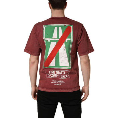Dolce & Gabbana Maroon Print Round Neck Short Sleeve T-shirt
