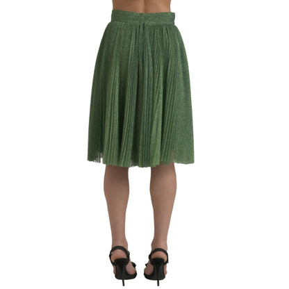 Dolce & Gabbana Metallic Green High Waist A-line Pleated Skirt