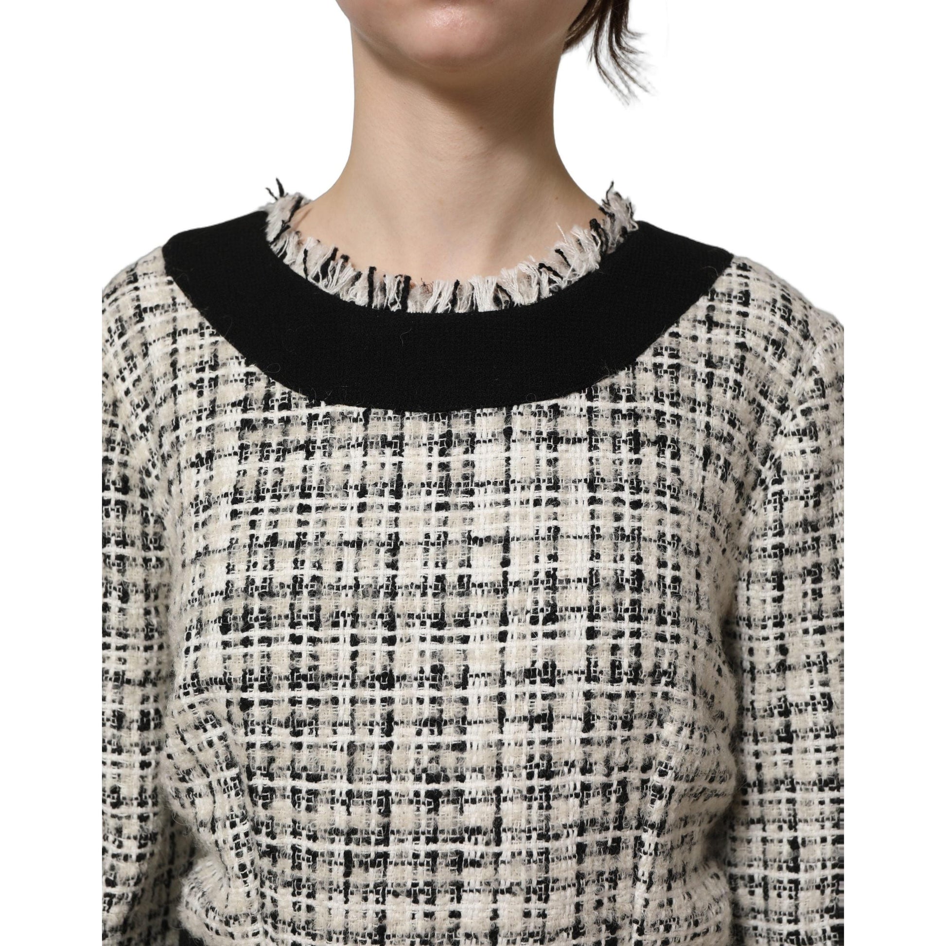 Dolce & Gabbana Multicolor Bouclé Tweed Frayed Trim Midi Dress