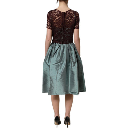 Dolce & Gabbana Multicolor Floral Lace Taffeta Pleated Midi Dress