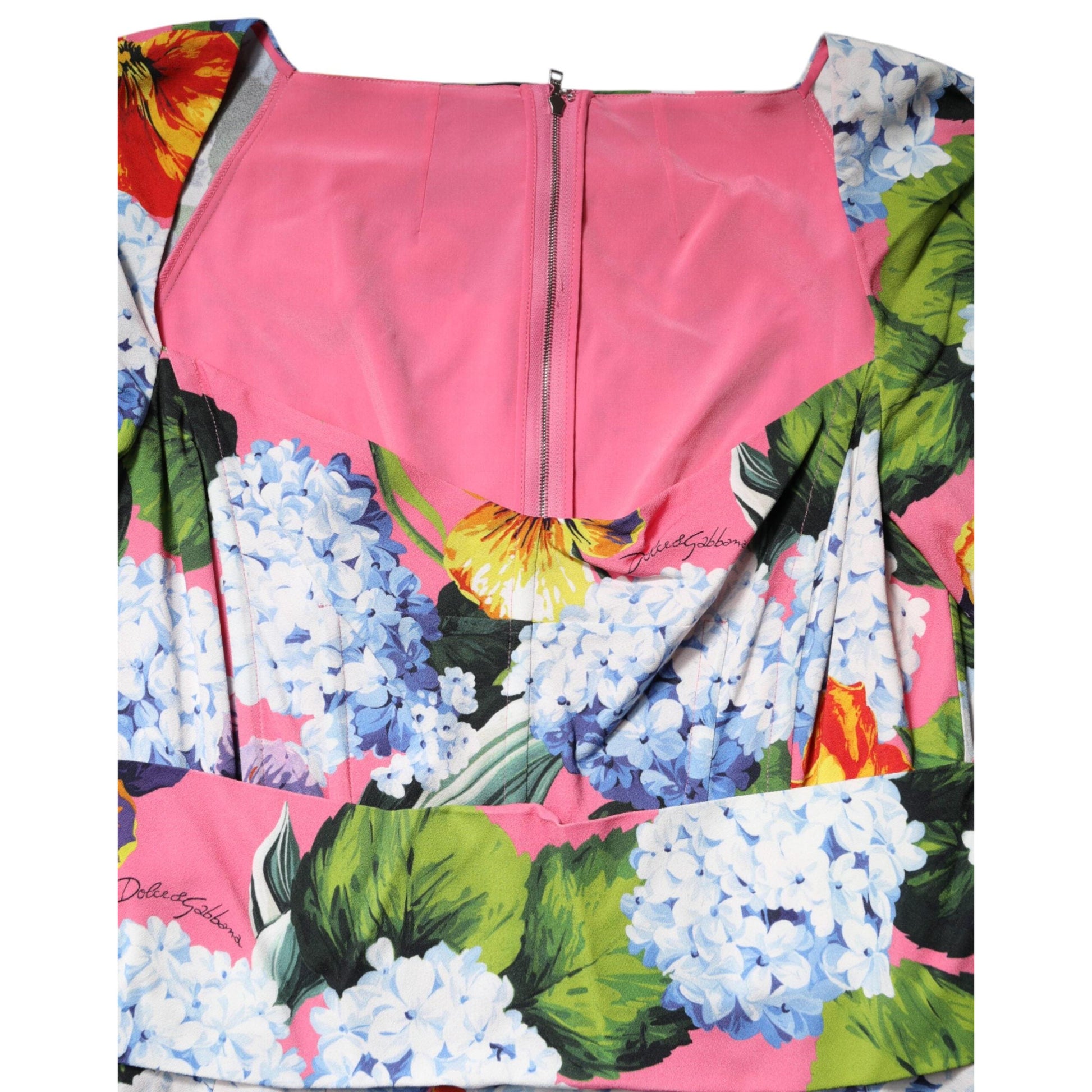 Dolce & Gabbana Multicolor Floral Pleated Sheath Midi Dress