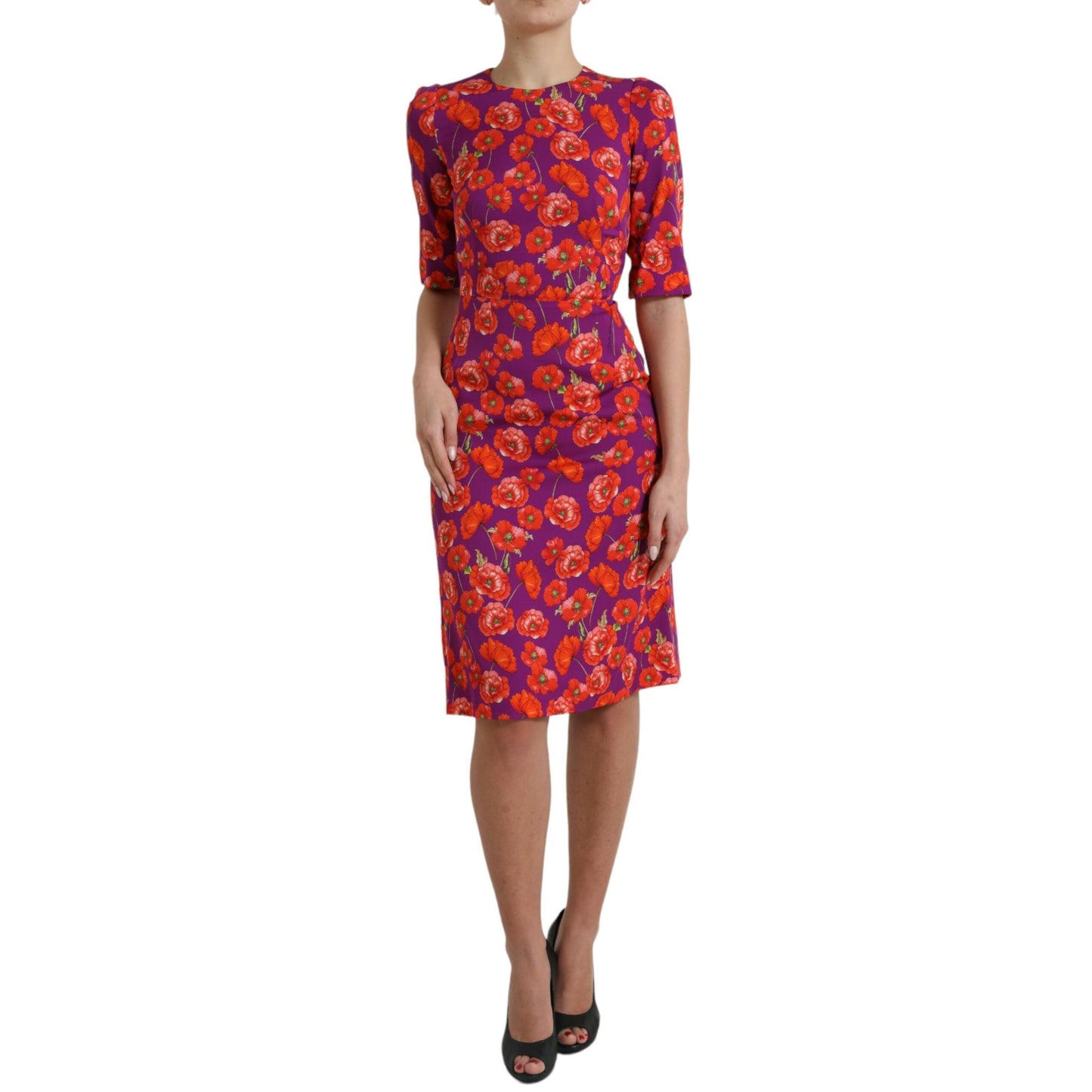 Dolce & Gabbana Multicolor Floral Poppy Print Sheath Dress