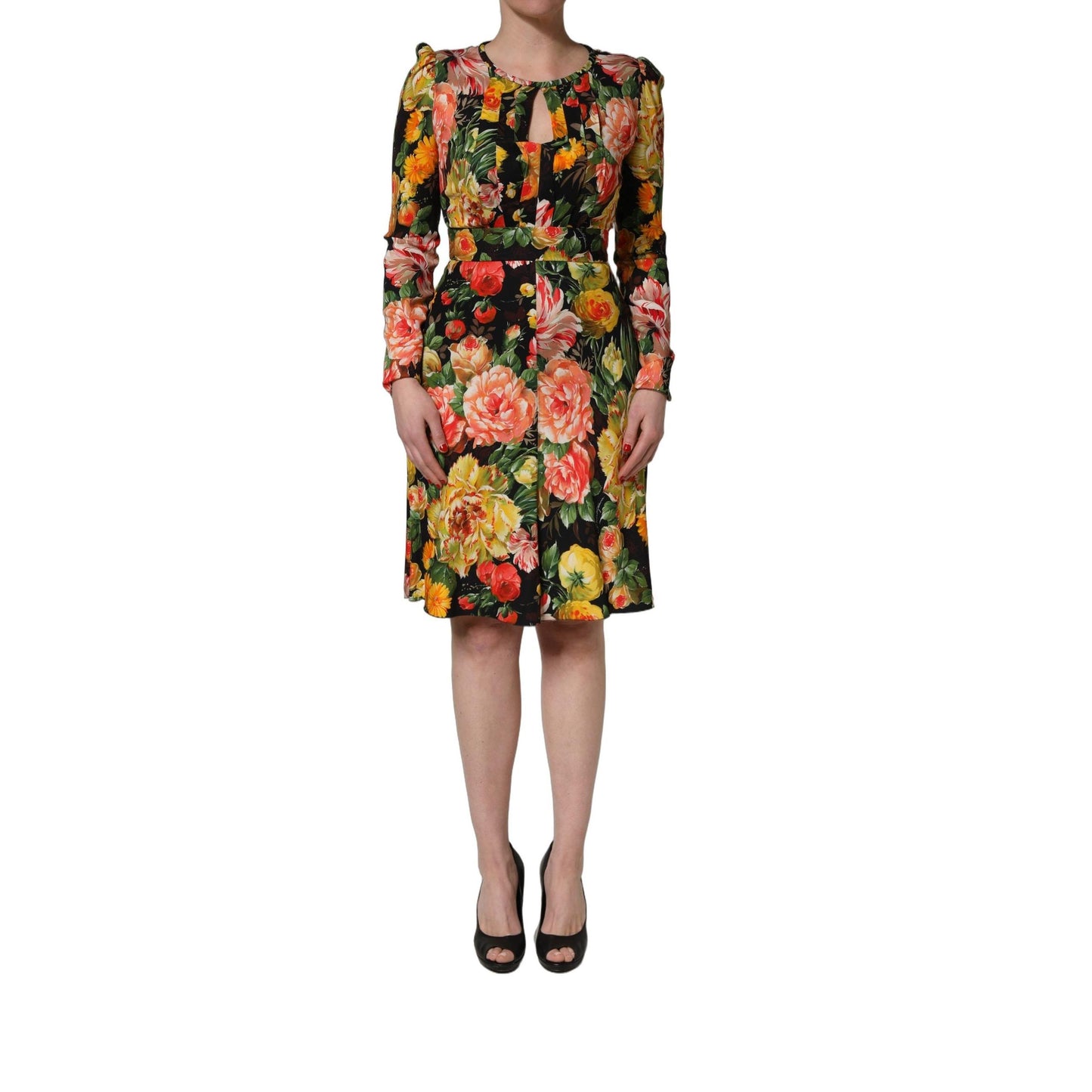 Dolce & Gabbana Multicolor Floral Print LongSleeve Midi Dress