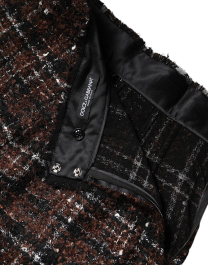 Dolce & Gabbana Multicolor High Waist Tartan Tweed Pencil Cut Skirt