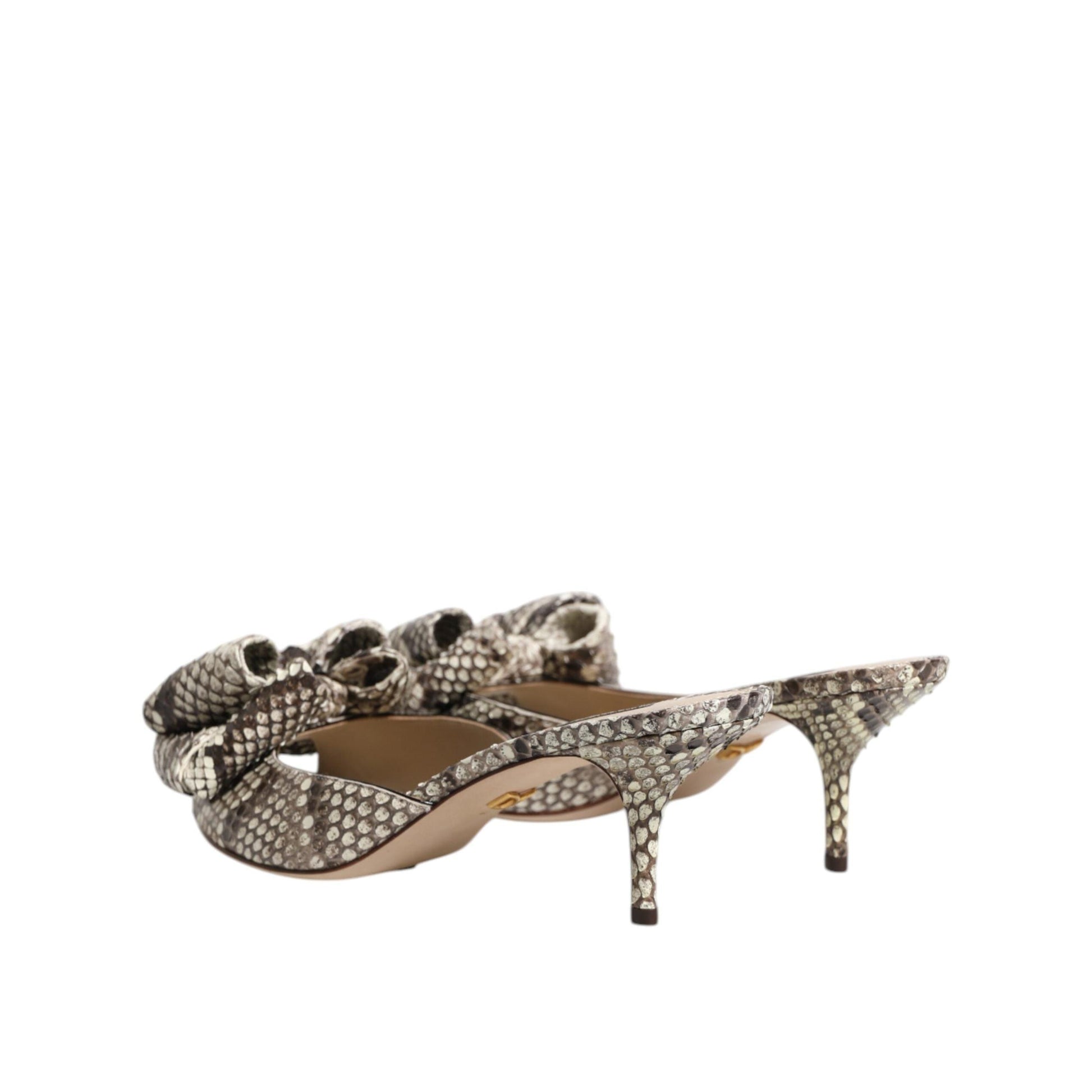 Dolce & Gabbana Multicolor Keira Bow Leather Peep Toe Mules Shoes