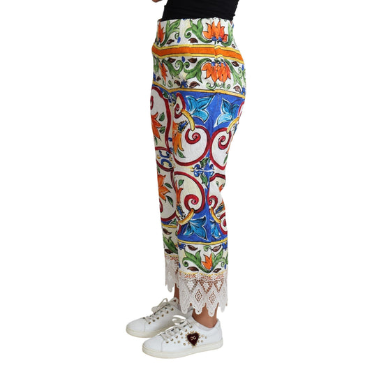 Dolce & Gabbana Multicolor Majolica Print Trouser Cotton Pants