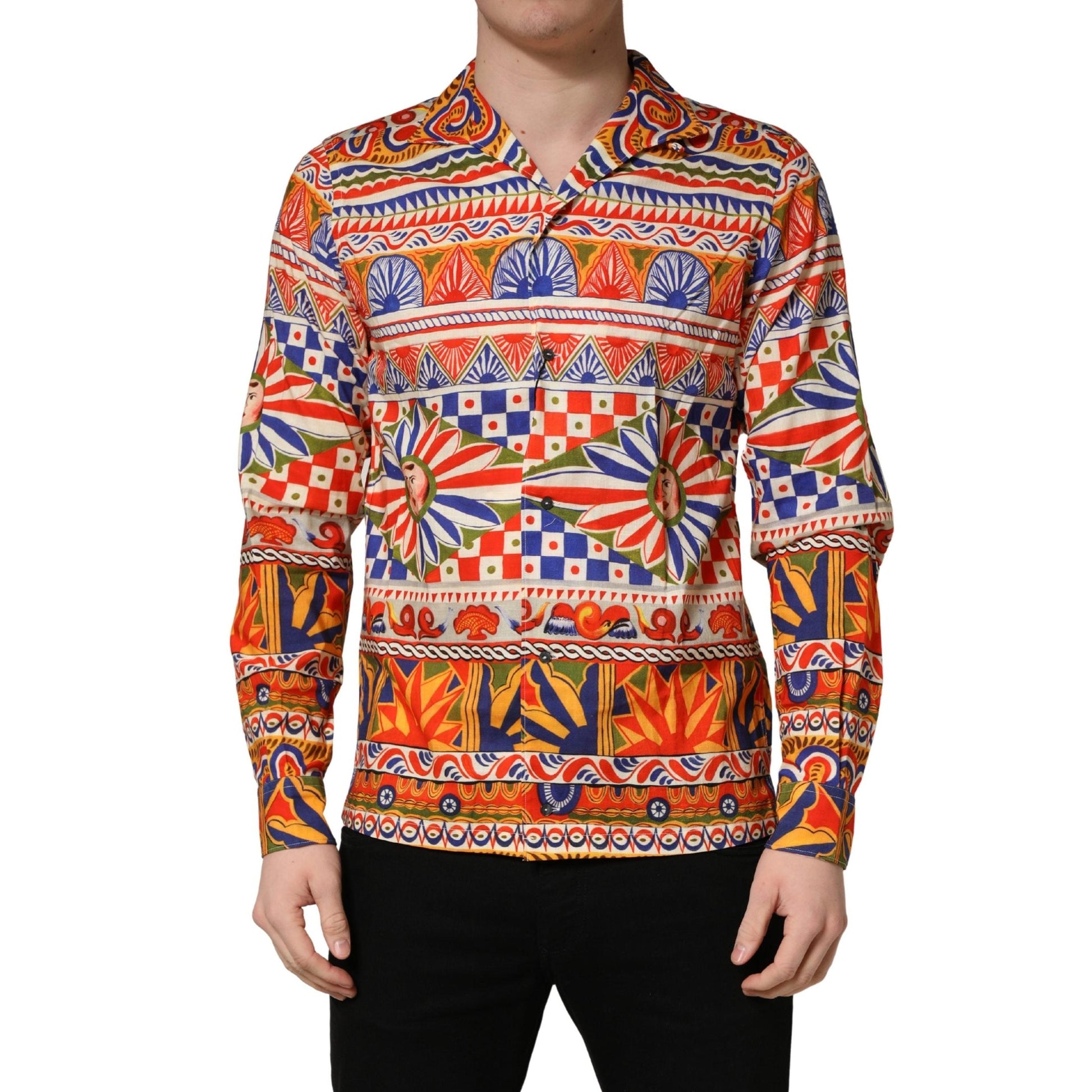Dolce & Gabbana Multicolor Sicilian Carretto Twill Cotton Men Shirt