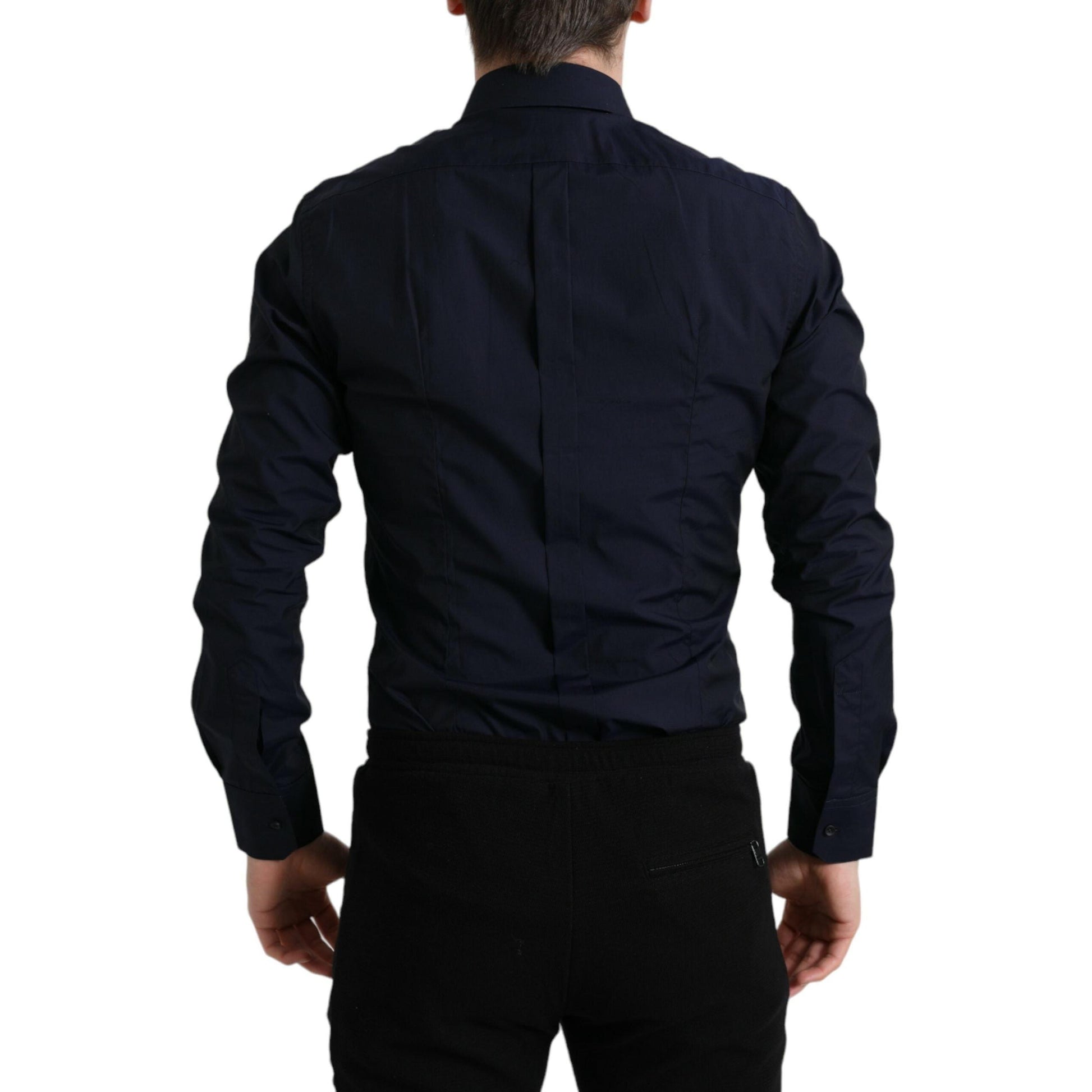 Dolce & Gabbana Navy Blue Slim Fit Formal GOLD Dress Shirt
