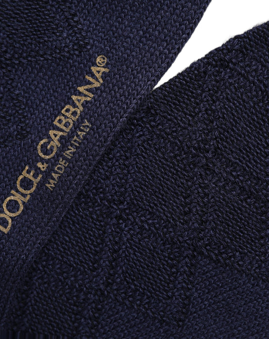 Dolce & Gabbana Navy Blue Wool Crest Logo Knee High Accessory Socks