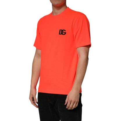 Dolce & Gabbana Neon Orange Polyester Crew Neck Men T-shirt