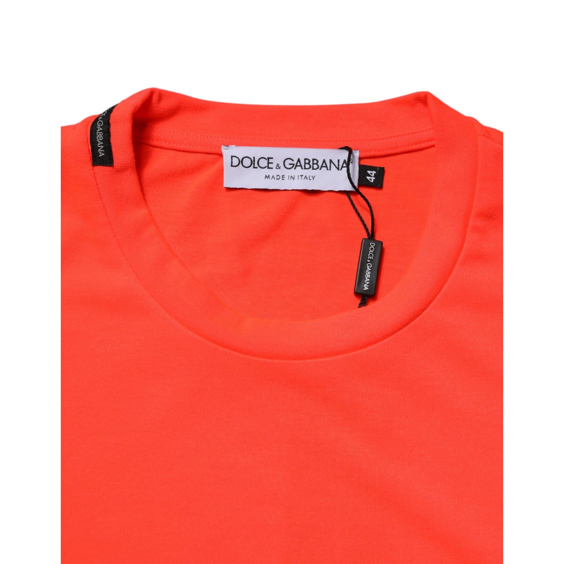 Dolce & Gabbana Neon Orange Polyester Crew Neck Men T-shirt