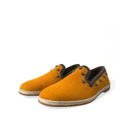 Dolce & Gabbana Orange Linen Leather Studded Loafers Shoes