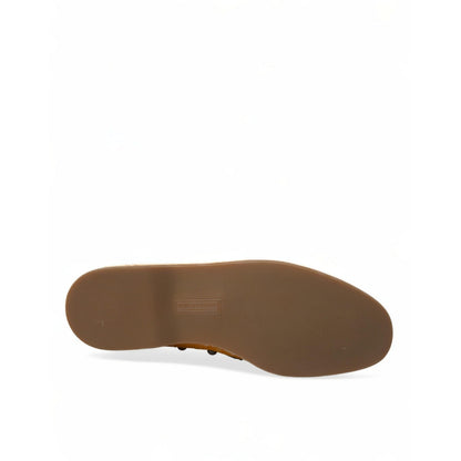 Dolce & Gabbana Orange Linen Leather Studded Loafers Shoes