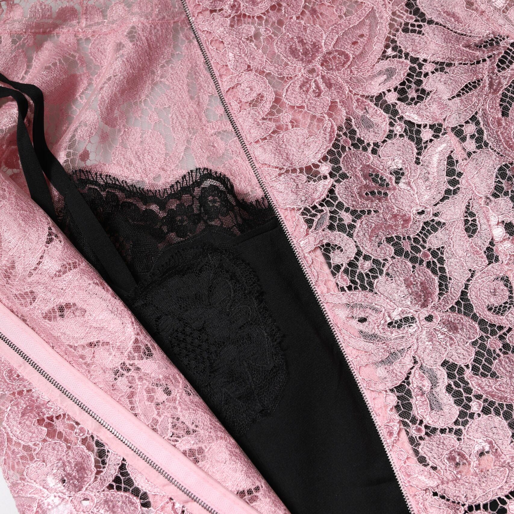 Dolce & Gabbana Pink Floral Lace Sleeveless Sheath Dress