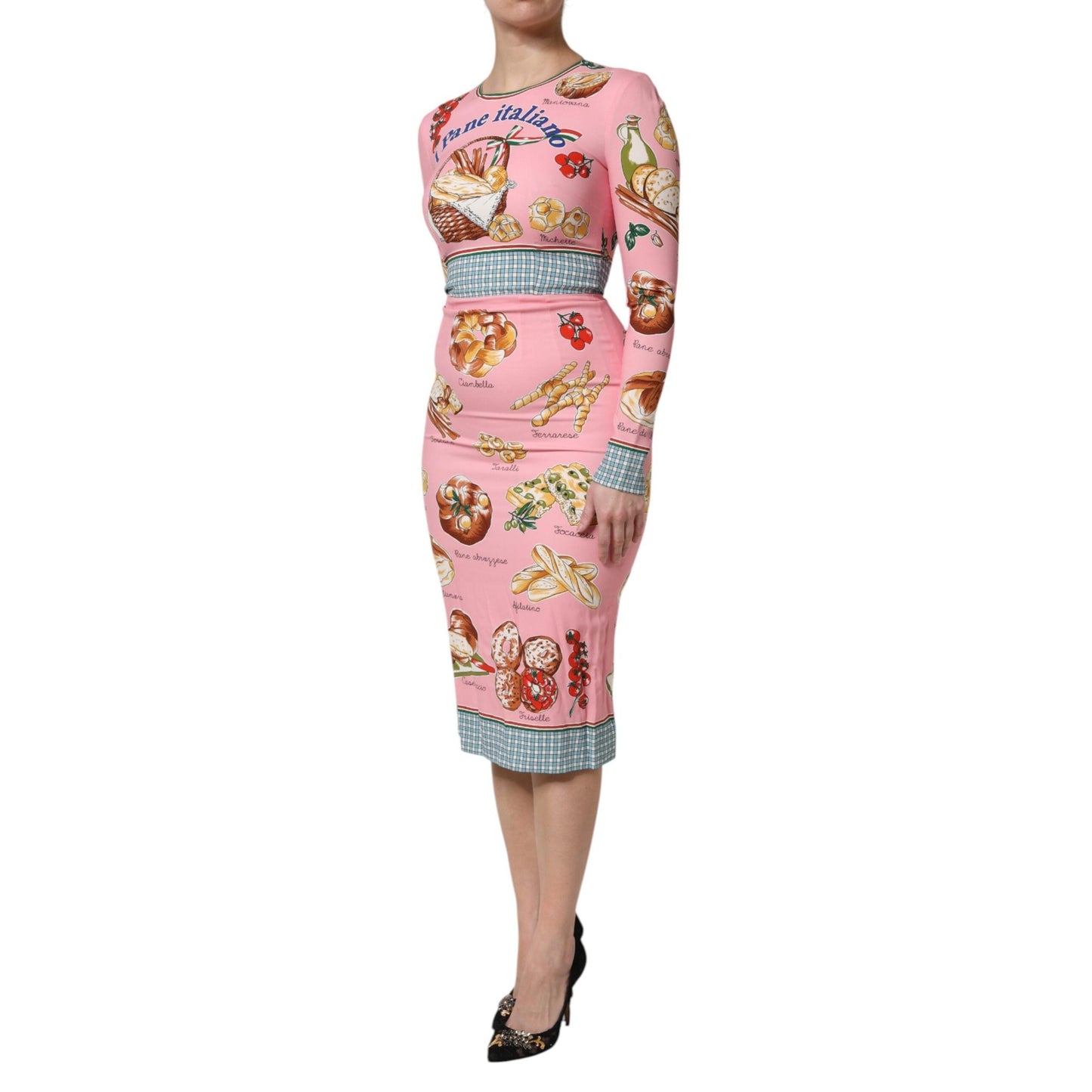Dolce & Gabbana Pink Pastry Print Bodycon Sheath Midi Dress