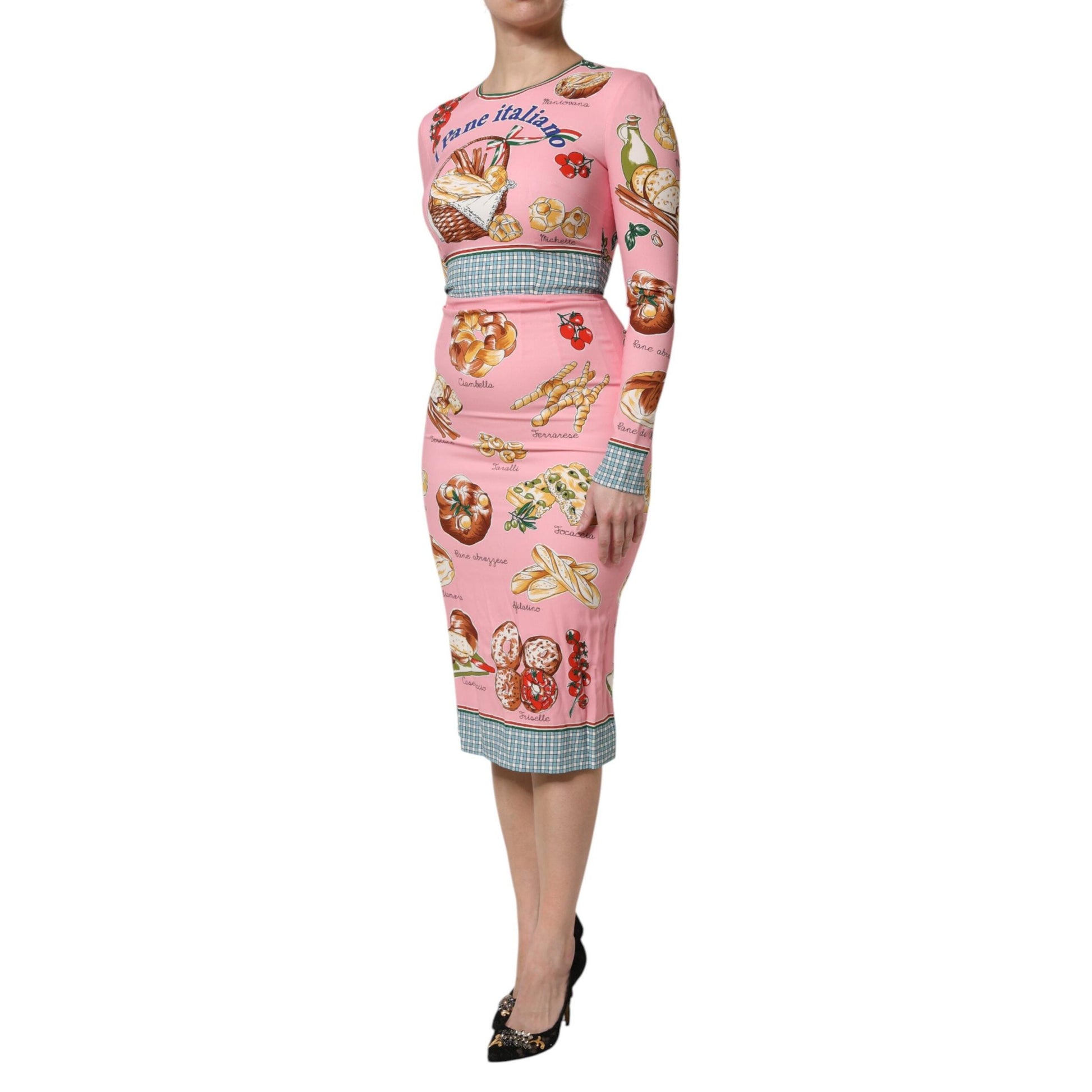 Dolce & Gabbana Pink Pastry Print Bodycon Sheath Midi Dress