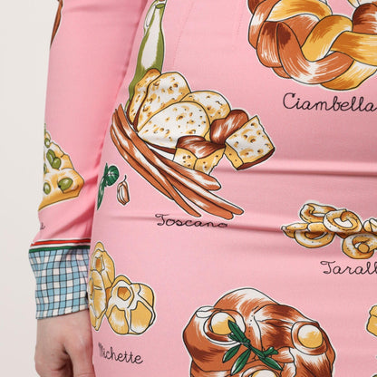 Dolce & Gabbana Pink Pastry Print Bodycon Sheath Midi Dress