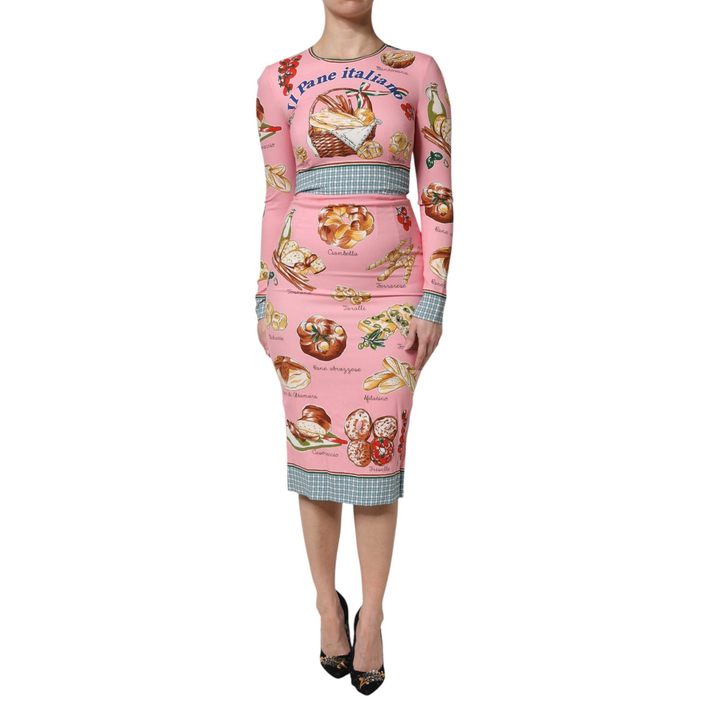 Dolce & Gabbana Pink Pastry Print Bodycon Sheath Midi Dress