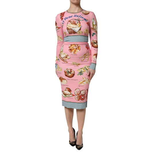 Dolce & Gabbana Pink Pastry Print Bodycon Sheath Midi Dress